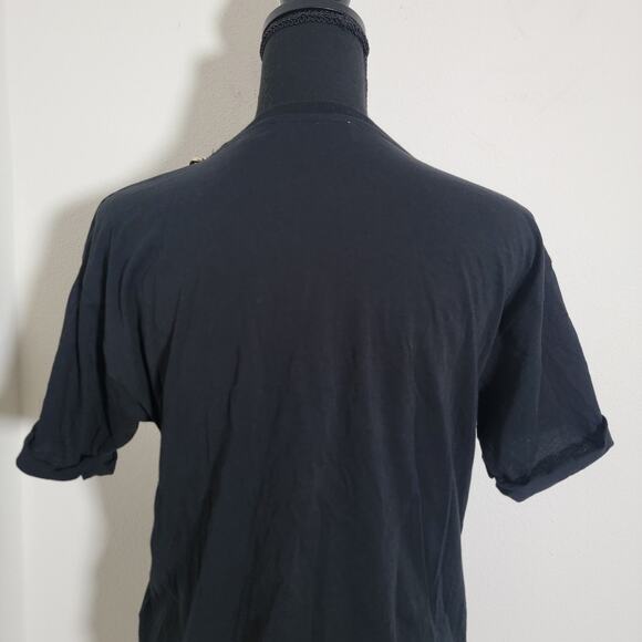 Sandro Black T-shirt Chain Detail Short Sleeve Capsule Wardrobe 100% Cotton Sz 1 - Picture 8 of 11